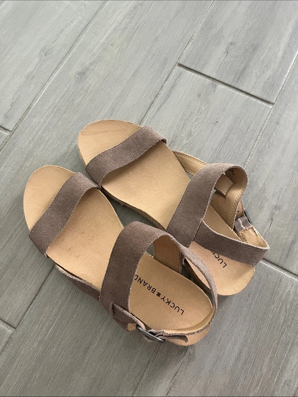 Women's Lucky brand Taupe Suede Strap Adjustable Sandals